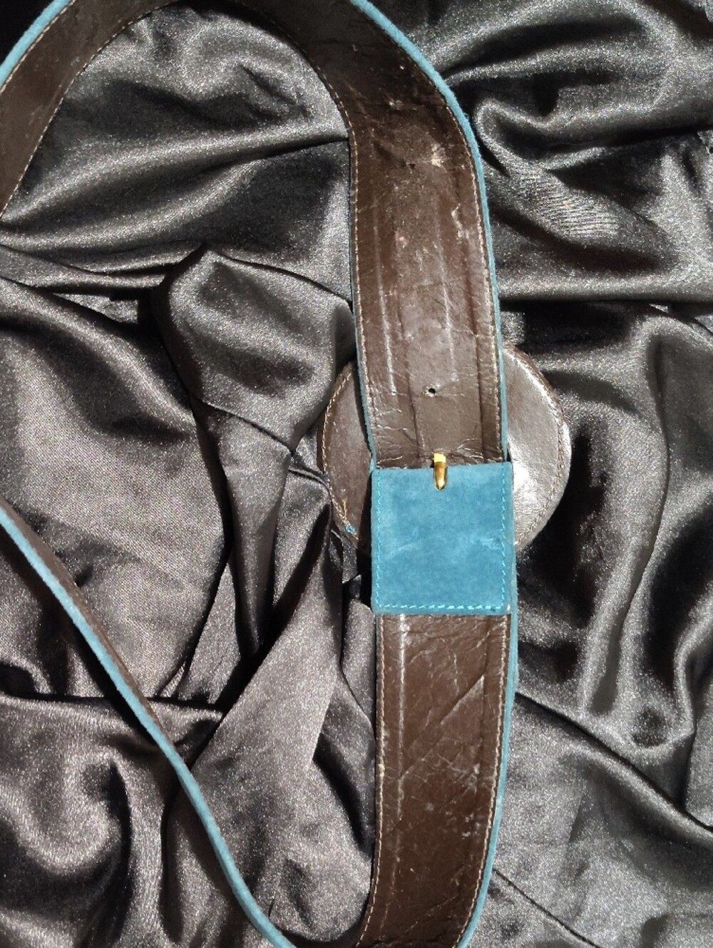 Vintage Yves Saint Laurent Teal Suede Round-Buckle Belt - Picture 4 of 9